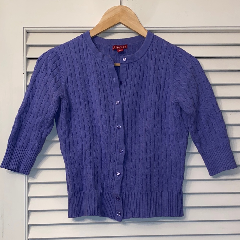 Cropped purple cotton stretch cardigan XS
